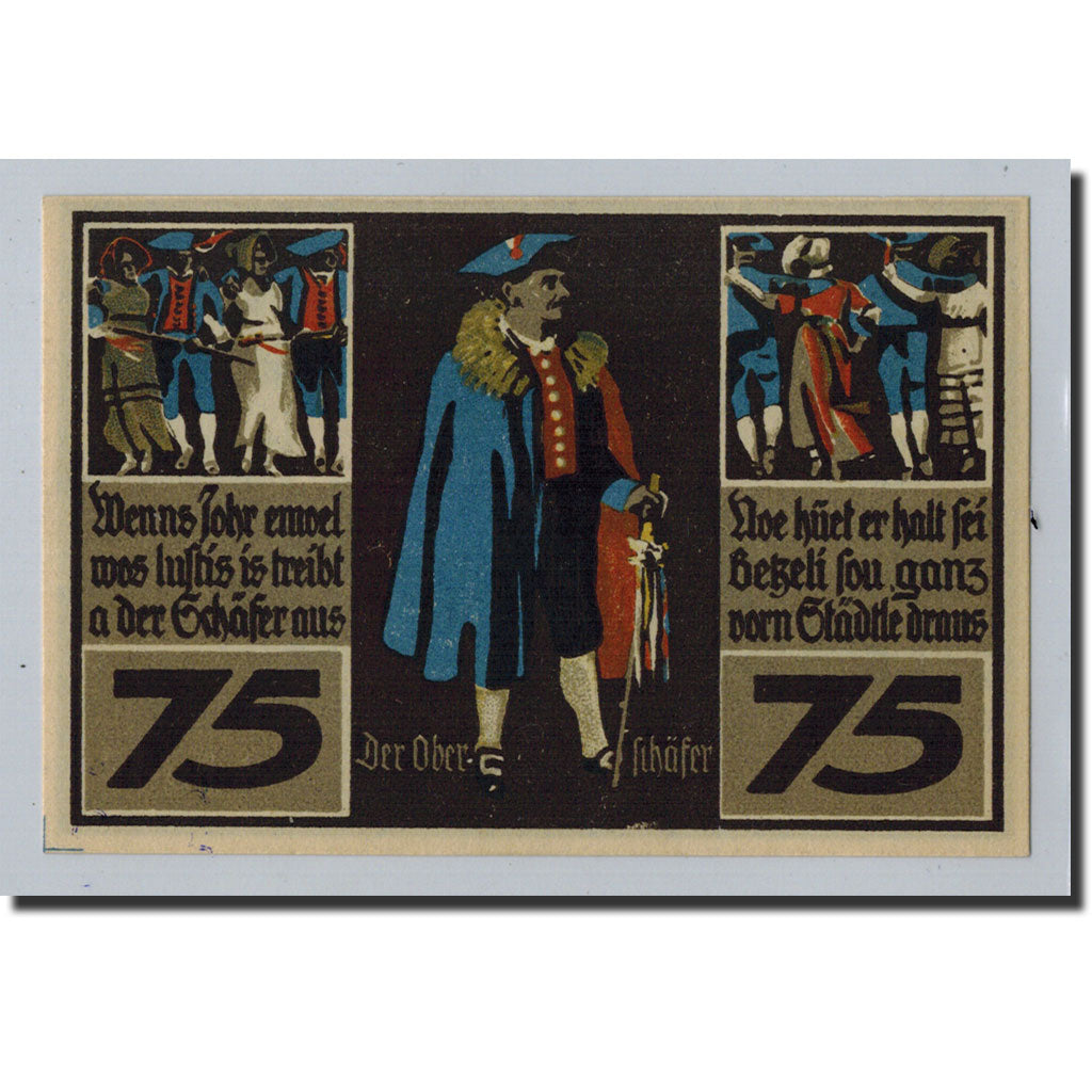 Geldschein, Deutschland, Rothenburg o.T. Stadt, 75 Pfennig, personnage 2, 1921