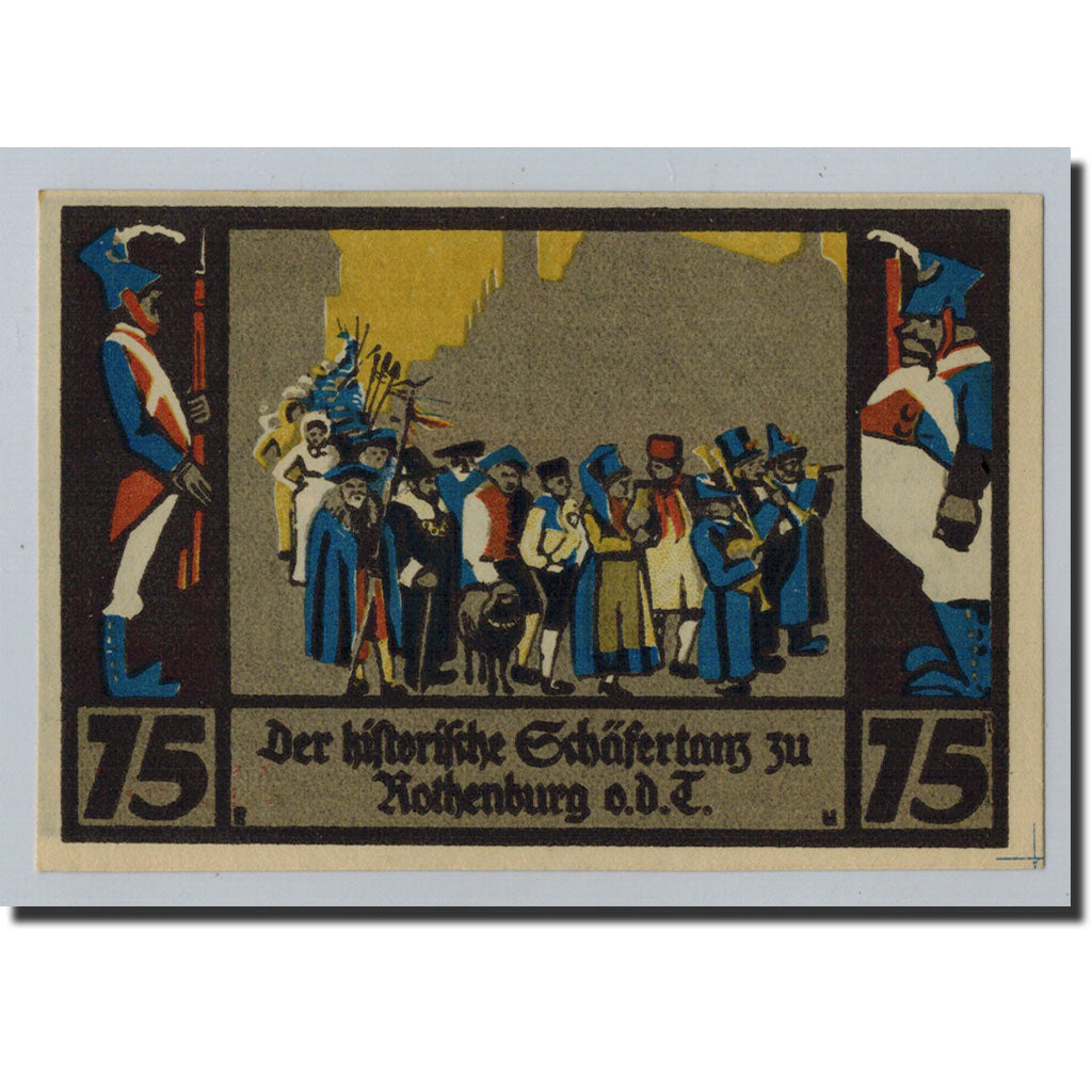 Billete, Alemania, Rothenburg o.T. Stadt, 75 Pfennig, personnage 3, 1921