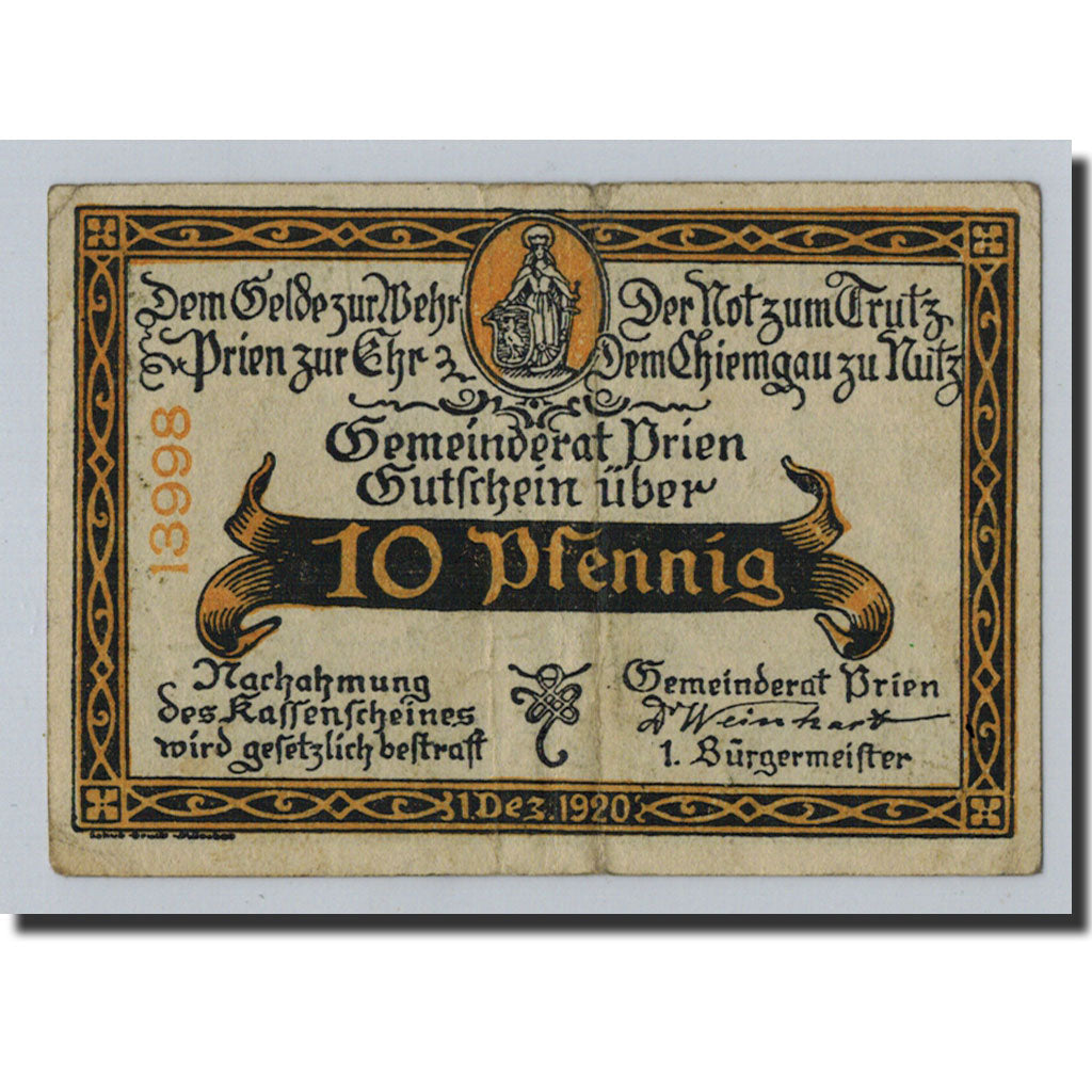 Banknote, Germany, Prien, 10 Pfennig, paysage, 1920, 1920-12-01, UNC(60-62)