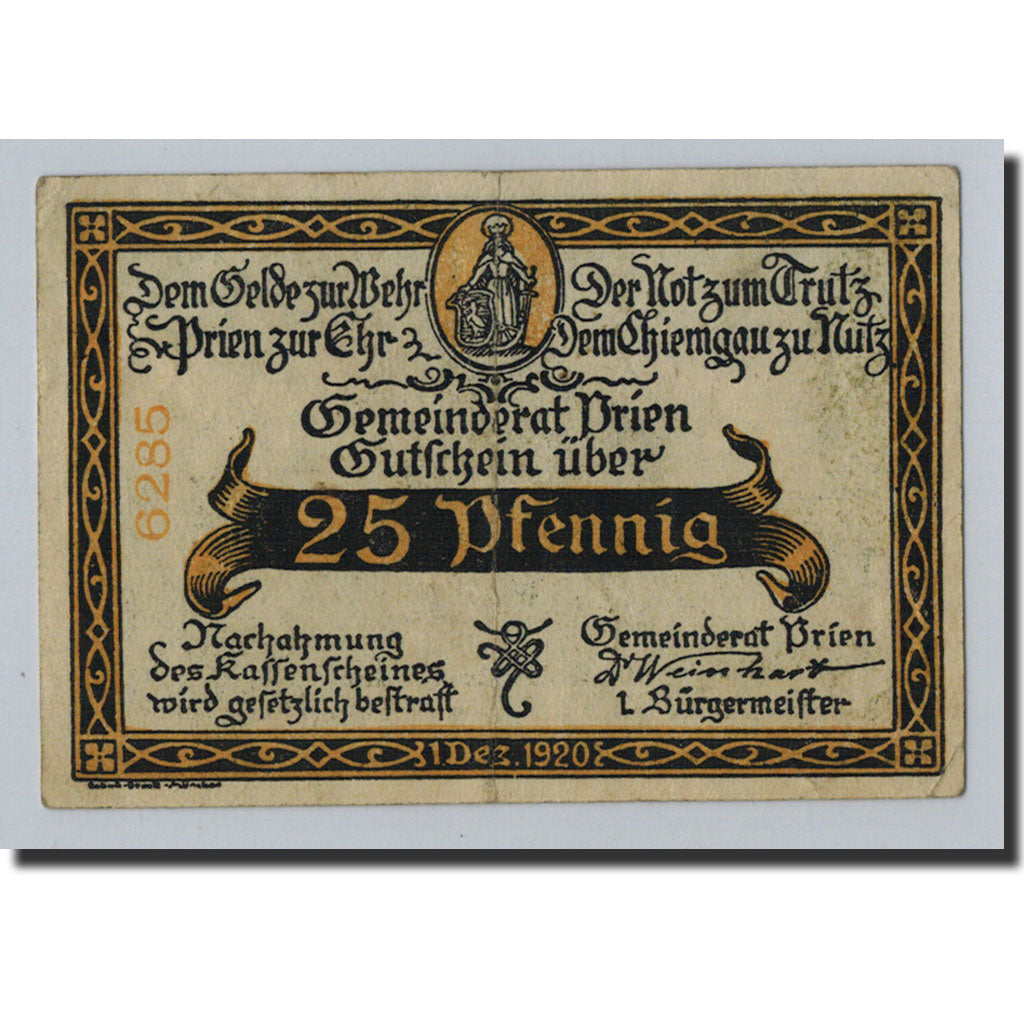 Banknote, Germany, Prien, 25 Pfennig, Eglise, 1920, 1920-12-01, AU(55-58)