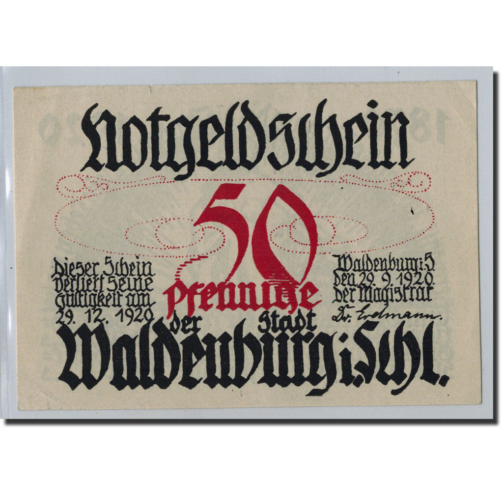 Banknote, Germany, Waldenburg, 50 Pfennig, personnage, 1920, 1920-09-29