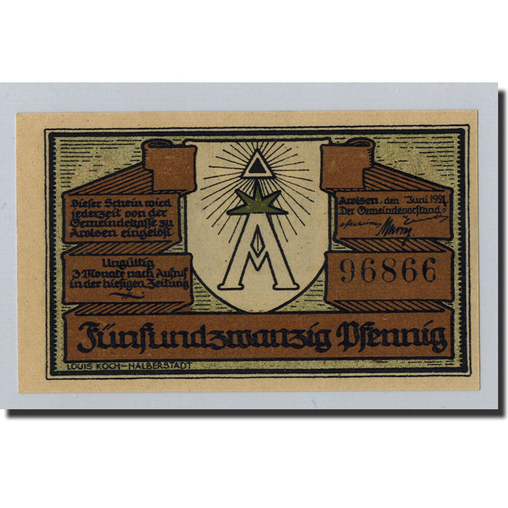 Banknote, Germany, Arolsen, 25 Pfennig, château, 1921, Undated, UNC(65-70)