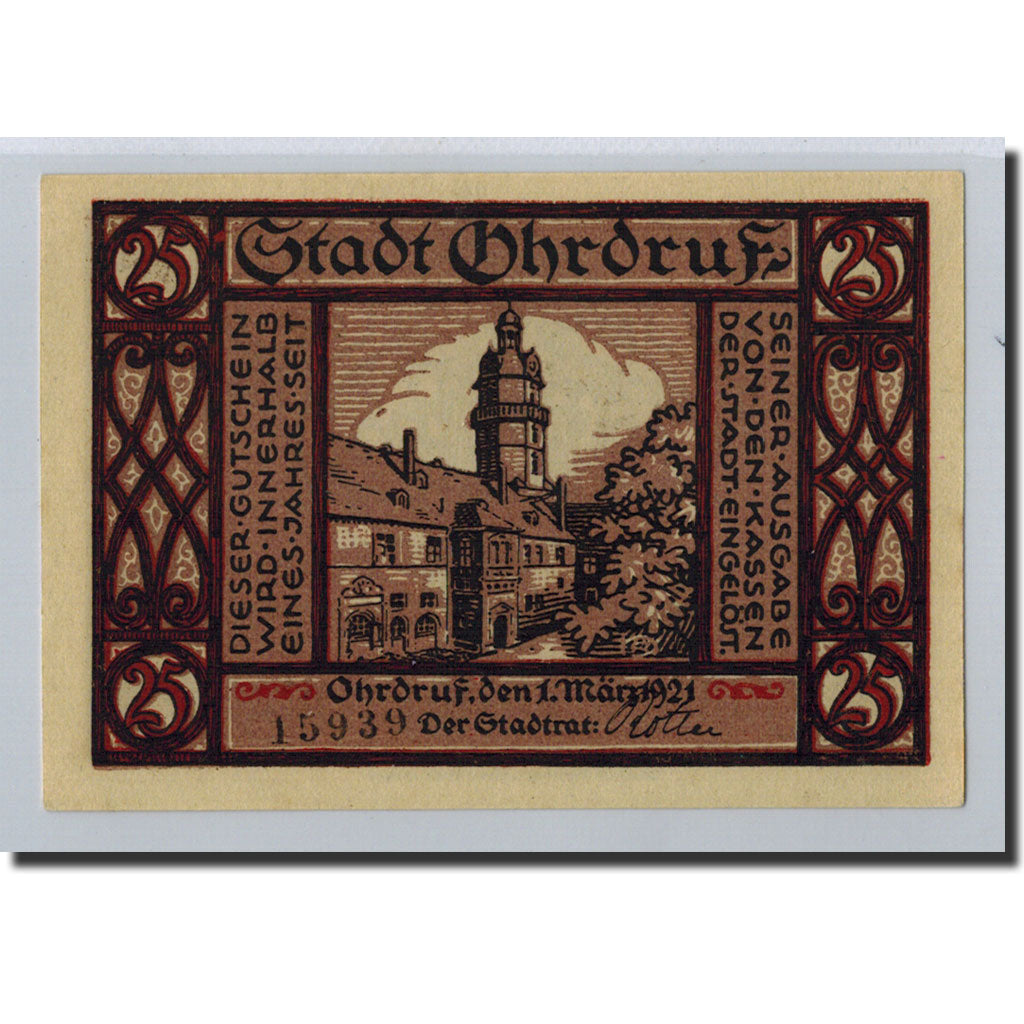 Banknote, Germany, Ohrdruf Stadt, 25 Pfennig, château, 1921, 1921-03-01