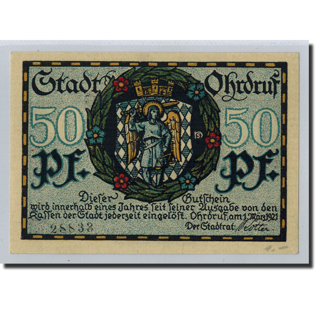 Banconote, Germania, Ohrdruf Stadt, 50 Pfennig, paysage, 1921, 1921-03-01, FDS