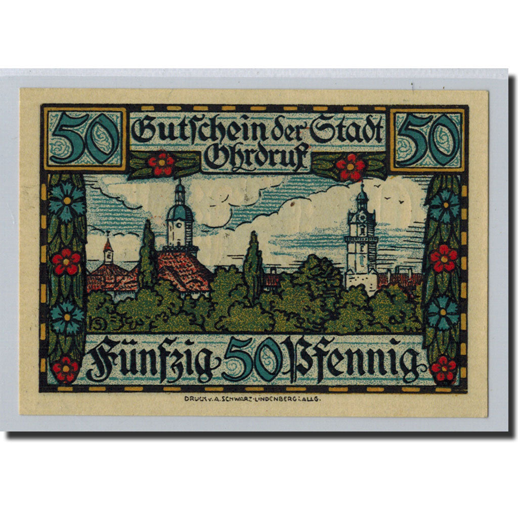 Banconote, Germania, Ohrdruf Stadt, 50 Pfennig, paysage, 1921, 1921-03-01, FDS