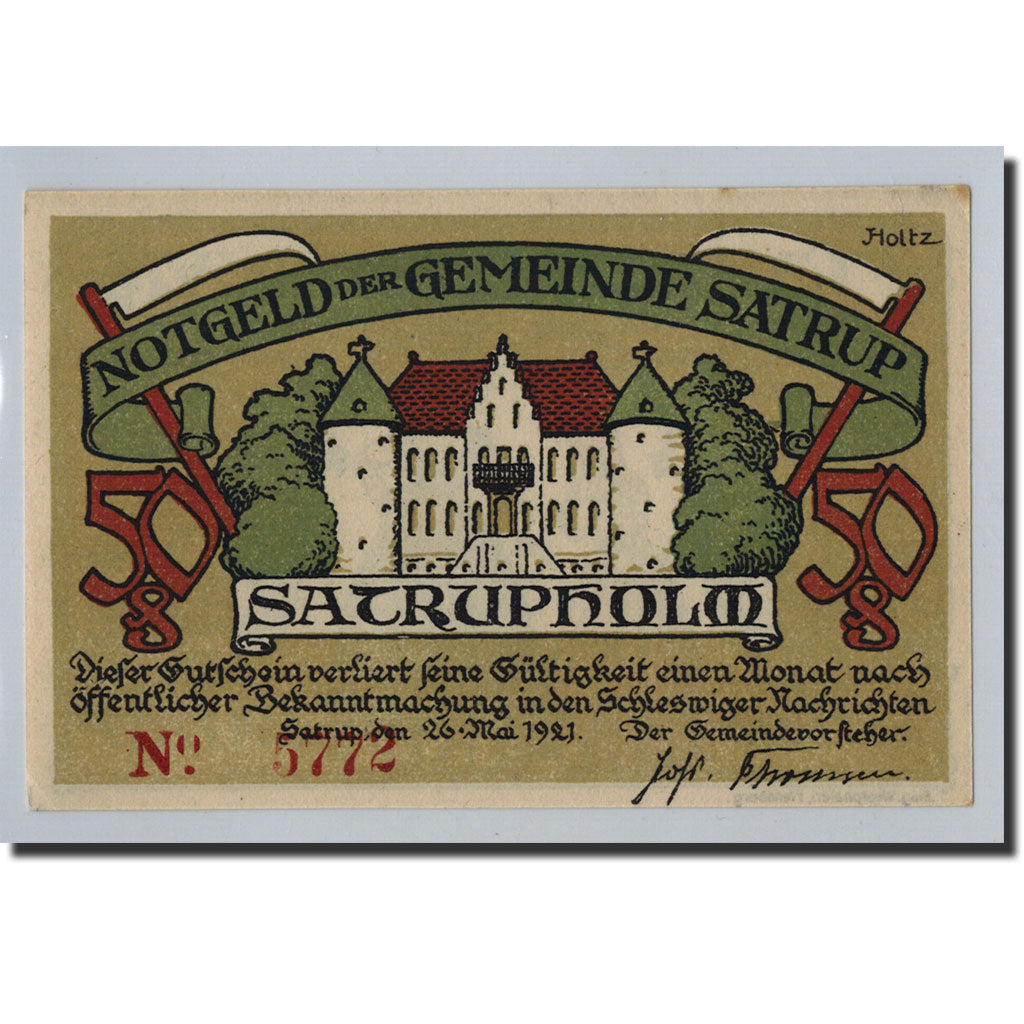 Banknote, Germany, Satrup, 50 Pfennig, personnage, 1921, 1921-05-26, UNC(65-70)