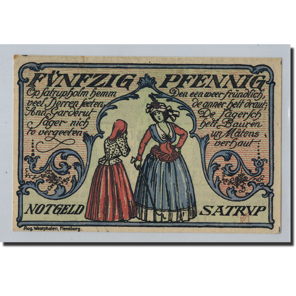 Banknote, Germany, Satrup, 50 Pfennig, personnage, 1921, 1921-05-26, UNC(65-70)