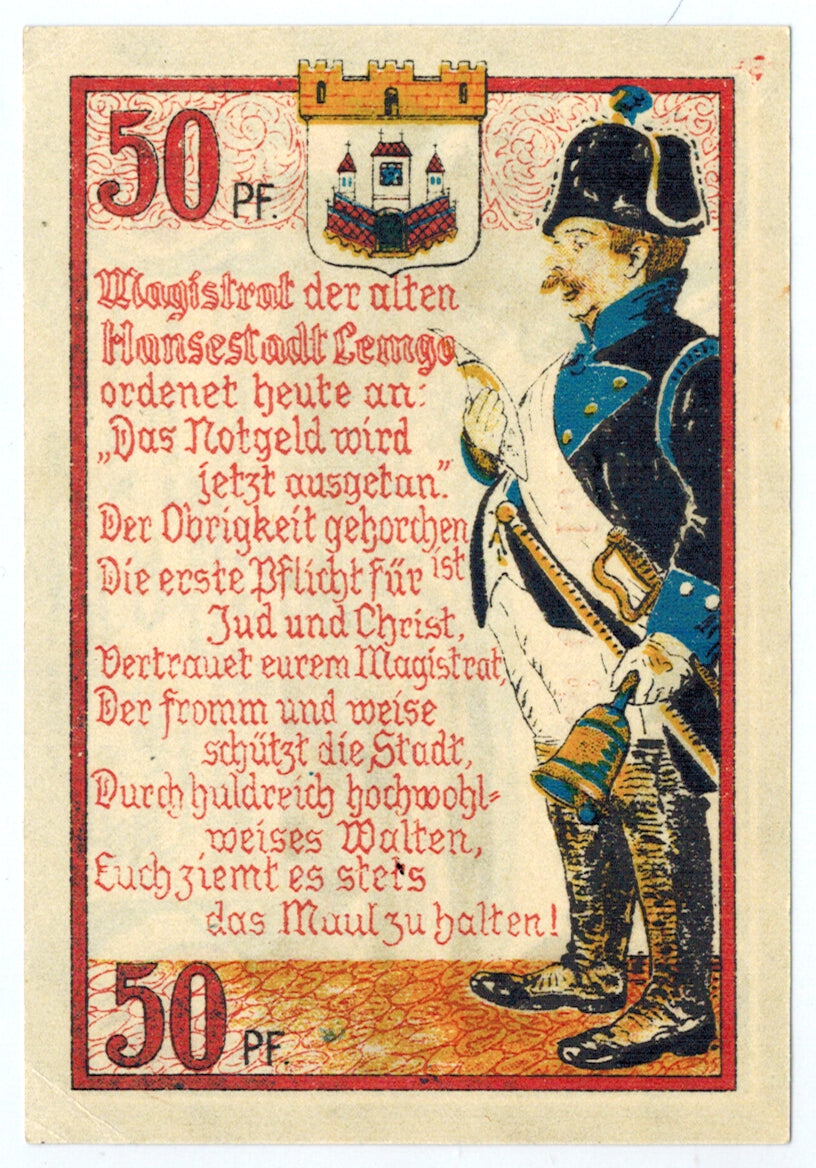 Banknote, Germany, Lemgo Stadt, 50 Pfennig, soldat, 1921, 1921-05-25