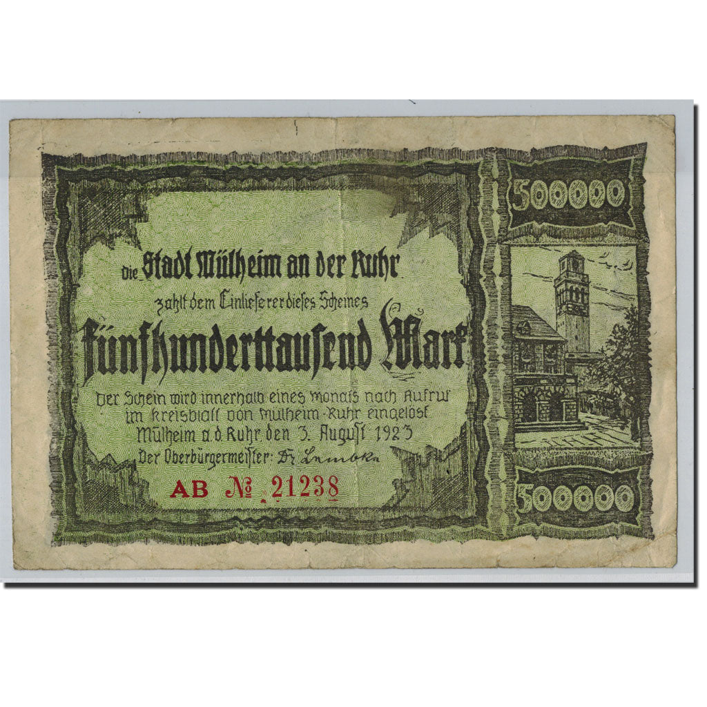Banconote, Germania, Mülheim ad Ruhr, 500 000 Mark, village, 1923, 1923-08-03