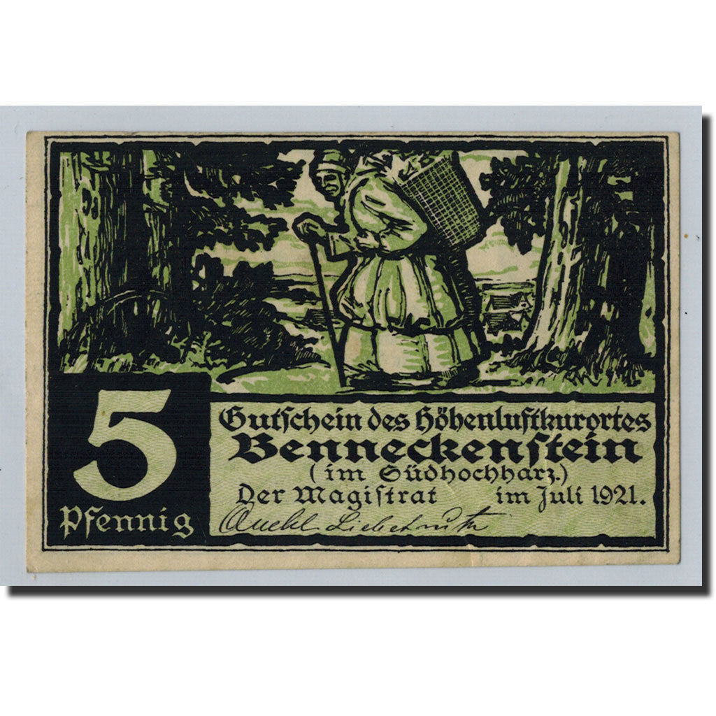 Banknote, Germany, Benneckenstein, 5 Pfennig, personnage, 1921, Undated