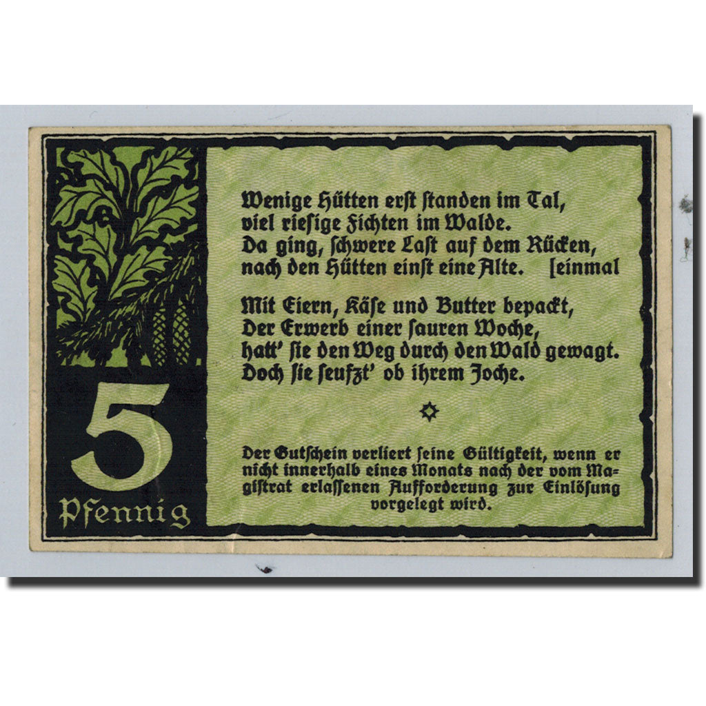 Banknote, Germany, Benneckenstein, 5 Pfennig, personnage, 1921, Undated