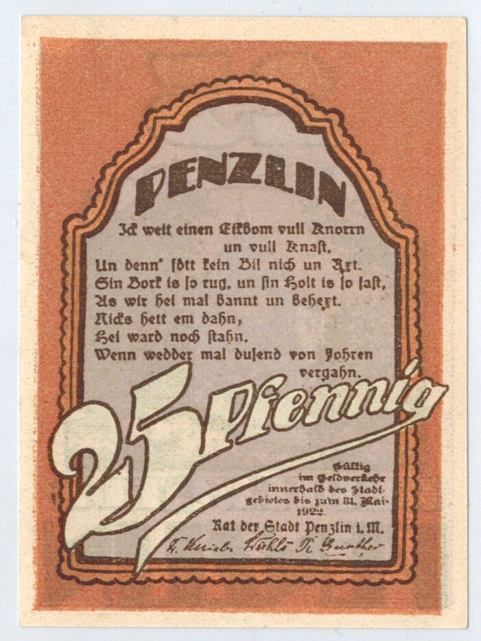 Banknote, Germany, Penzlin, 25 Pfennig, Maison, O.D, Undated, UNC(63)