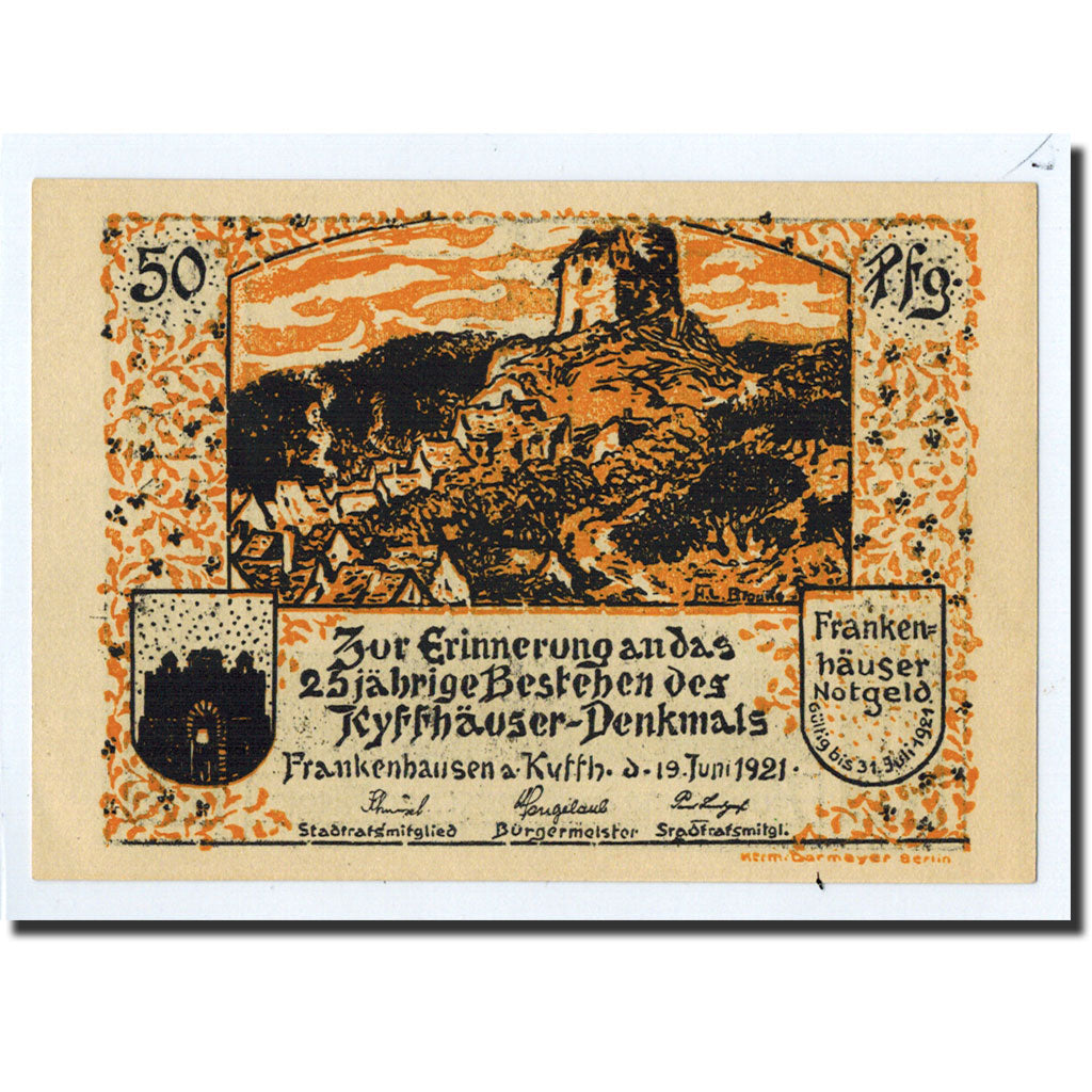 Geldschein, Deutschland, Frankenhausen am K., 50 Pfennig, Monument, 1921
