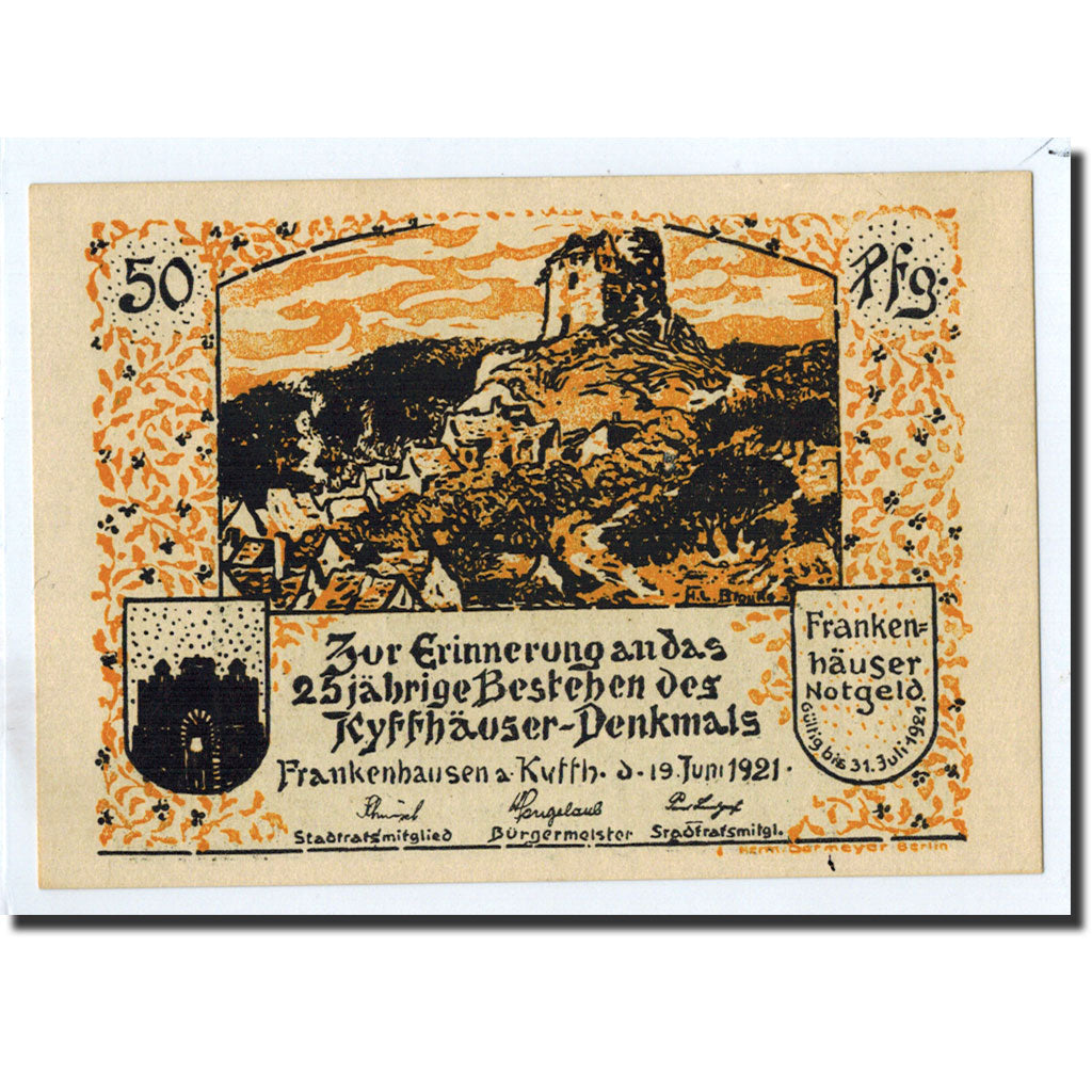Banknote, Germany, Frankenhausen am K., 50 Pfennig, paysage, 1921, 1921-06-19