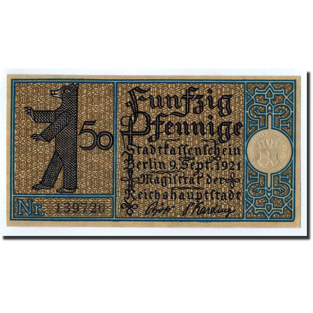 Geldschein, Deutschland, Berlin Stadt, 50 Pfennig, paysage 14, 1921, 1921-09-09