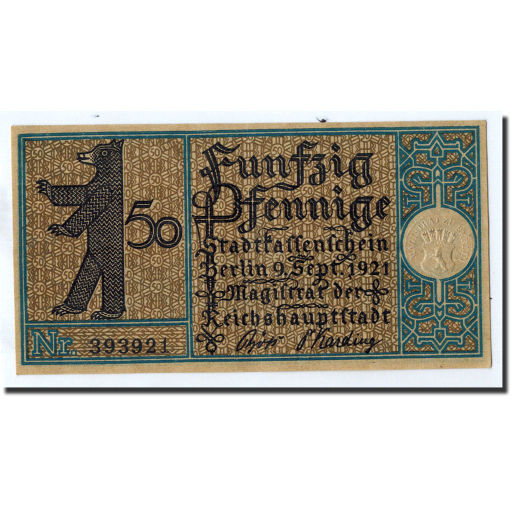 Geldschein, Deutschland, Berlin Stadt, 50 Pfennig, paysage 17, 1921, 1921-09-09