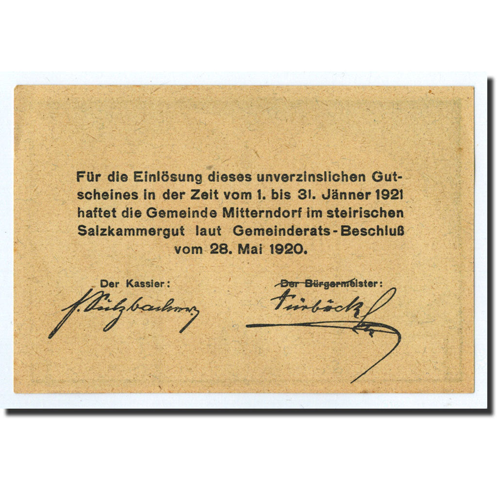 Geldschein, Österreich, Mitterndorf, 10 Heller, paysage, 1920, 1920-12-31, UNZ-