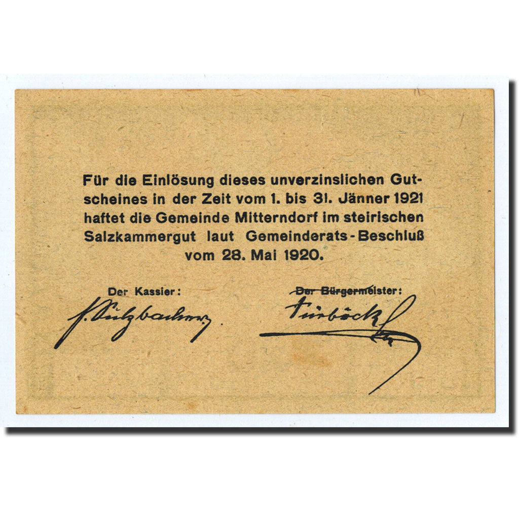 Geldschein, Österreich, Mitterndorf, 20 Heller, paysage, 1920, 1920-12-31, UNZ-