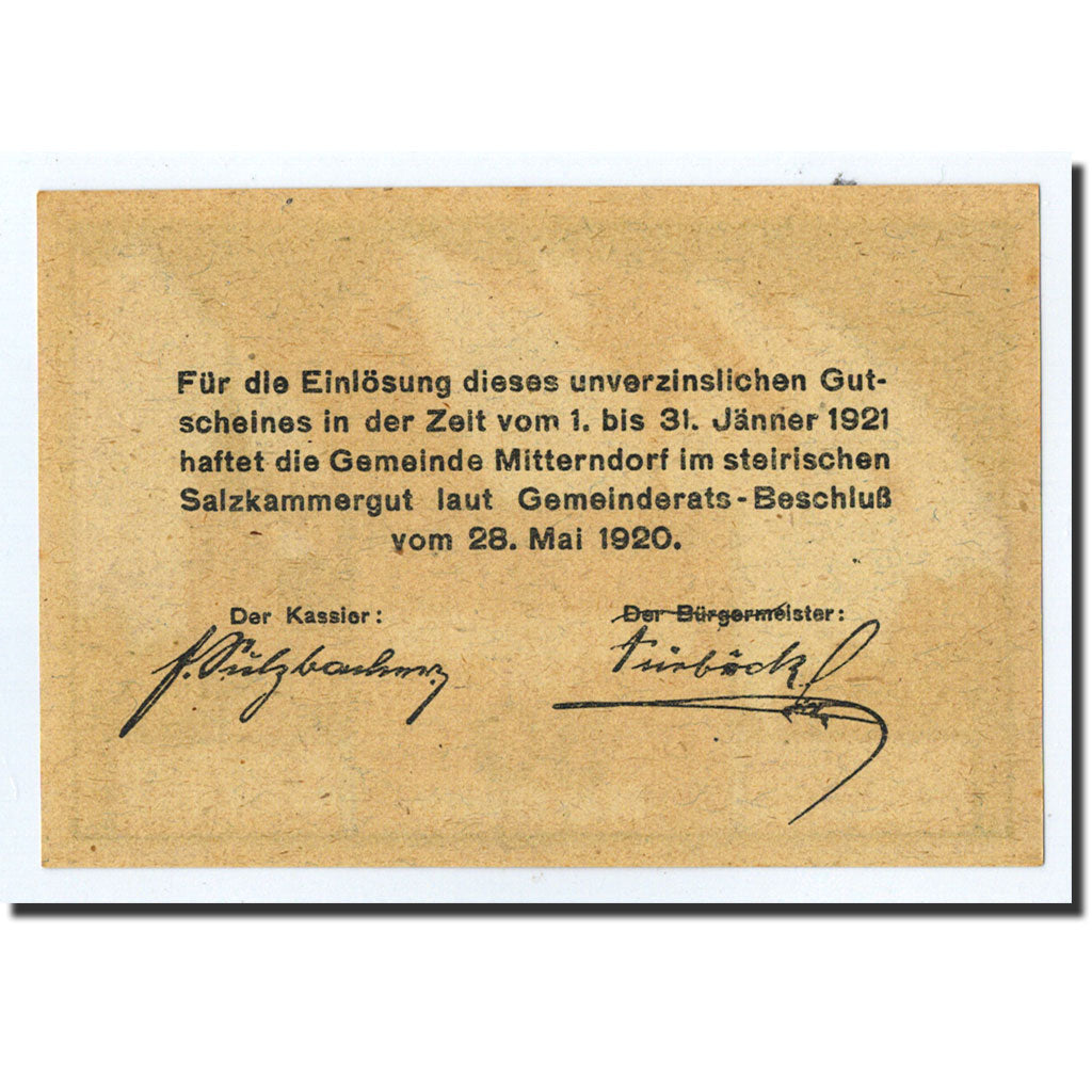 Geldschein, Österreich, Mitterndorf, 50 Heller, paysage, 1920, 1920-12-31, UNZ-