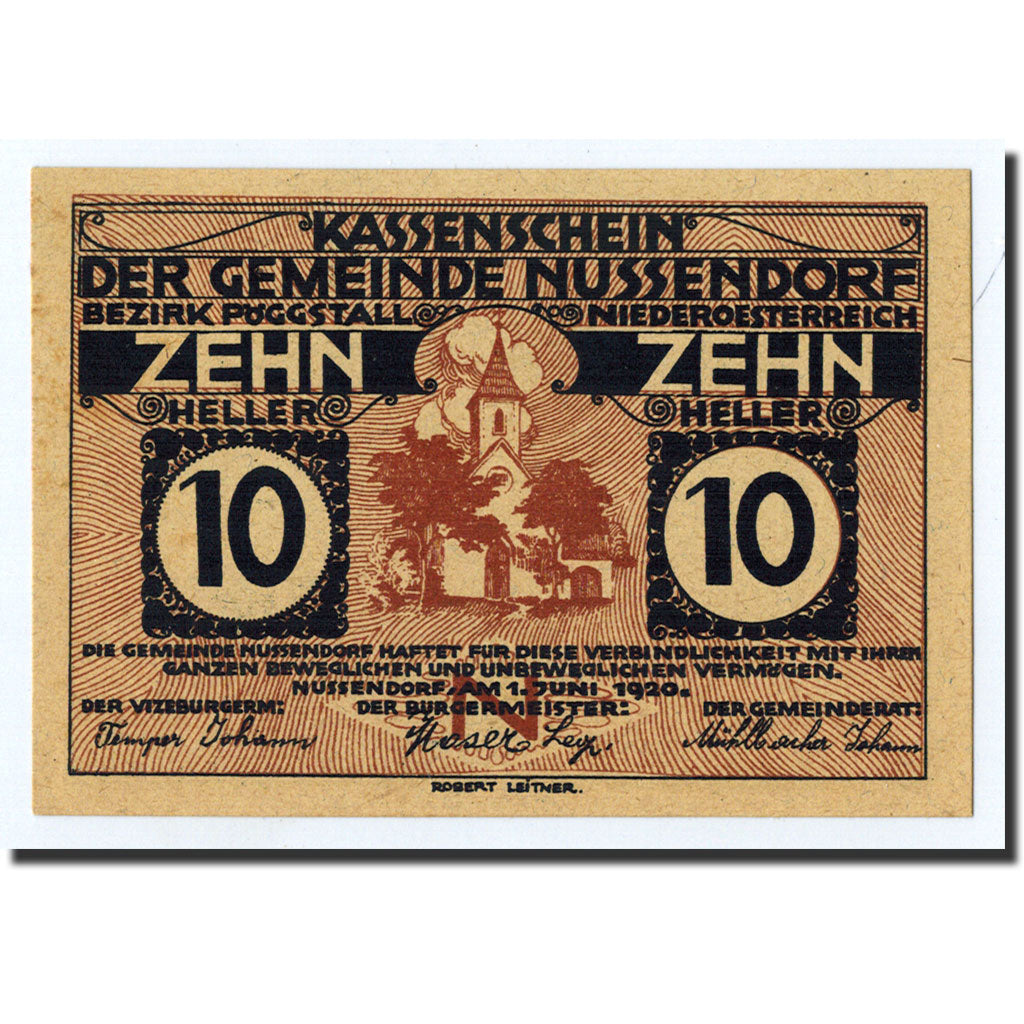 Geldschein, Österreich, Nussendorf, 10 Heller, Eglise, 1920, 1920-06-01, UNZ