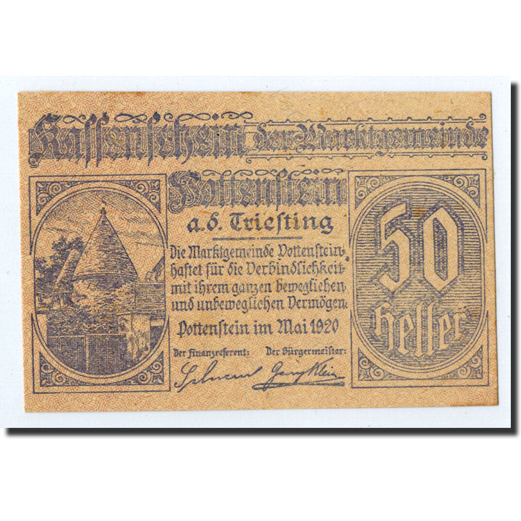 Geldschein, Österreich, Pottenftein, 50 Heller, tour, 1920, UNZ-