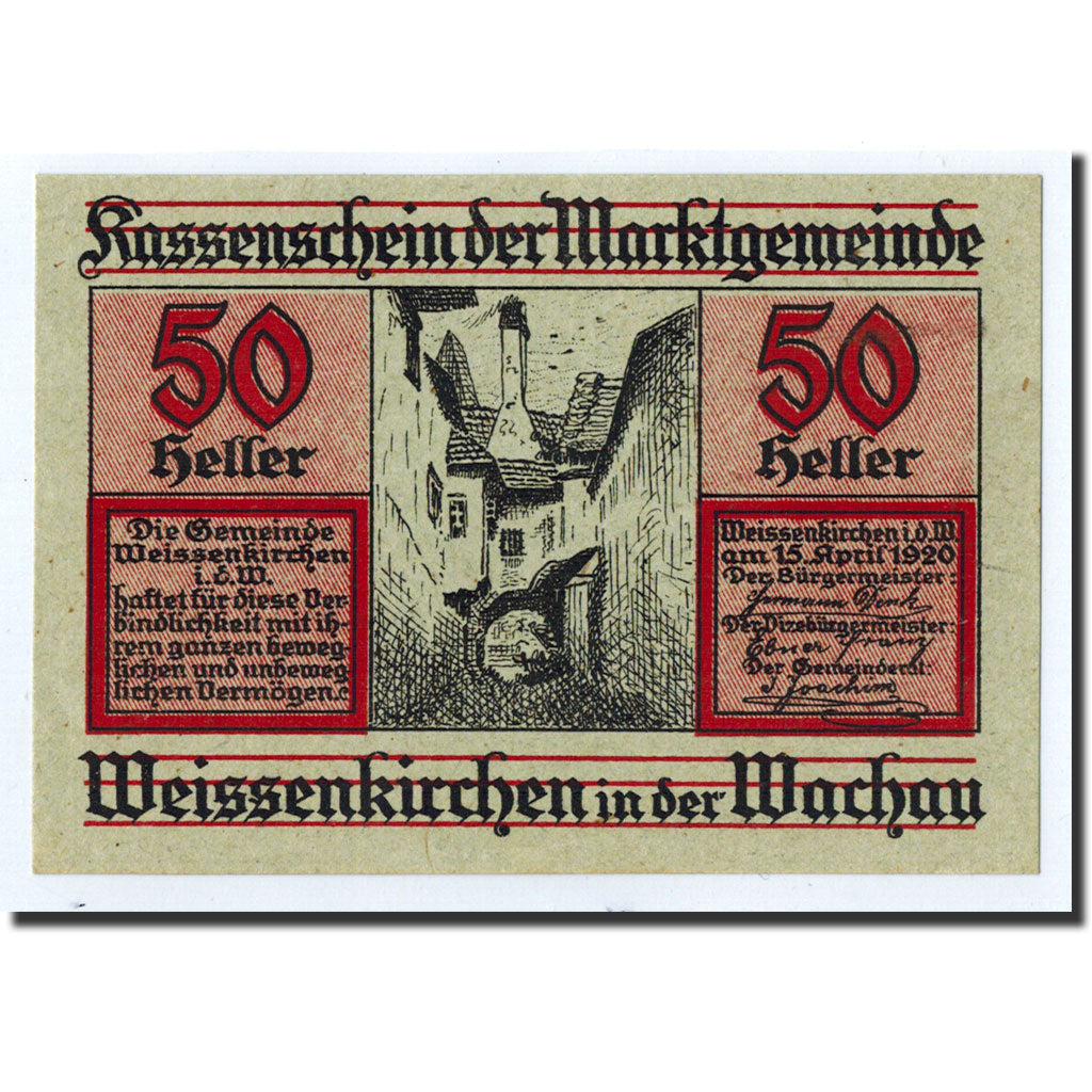 Geldschein, Österreich, Weissenkircher in der Wachau, 50 Heller, ruelle, 1920