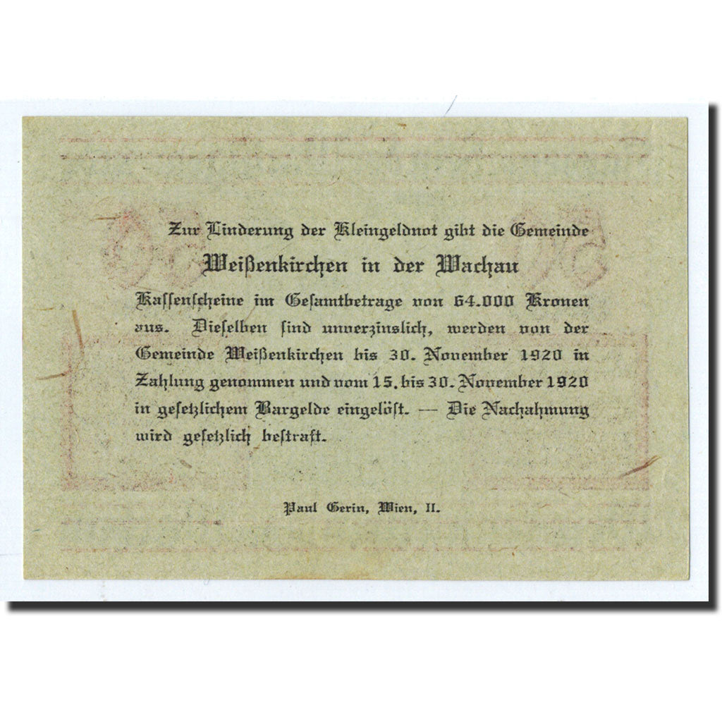 Geldschein, Österreich, Weissenkircher in der Wachau, 50 Heller, ruelle, 1920