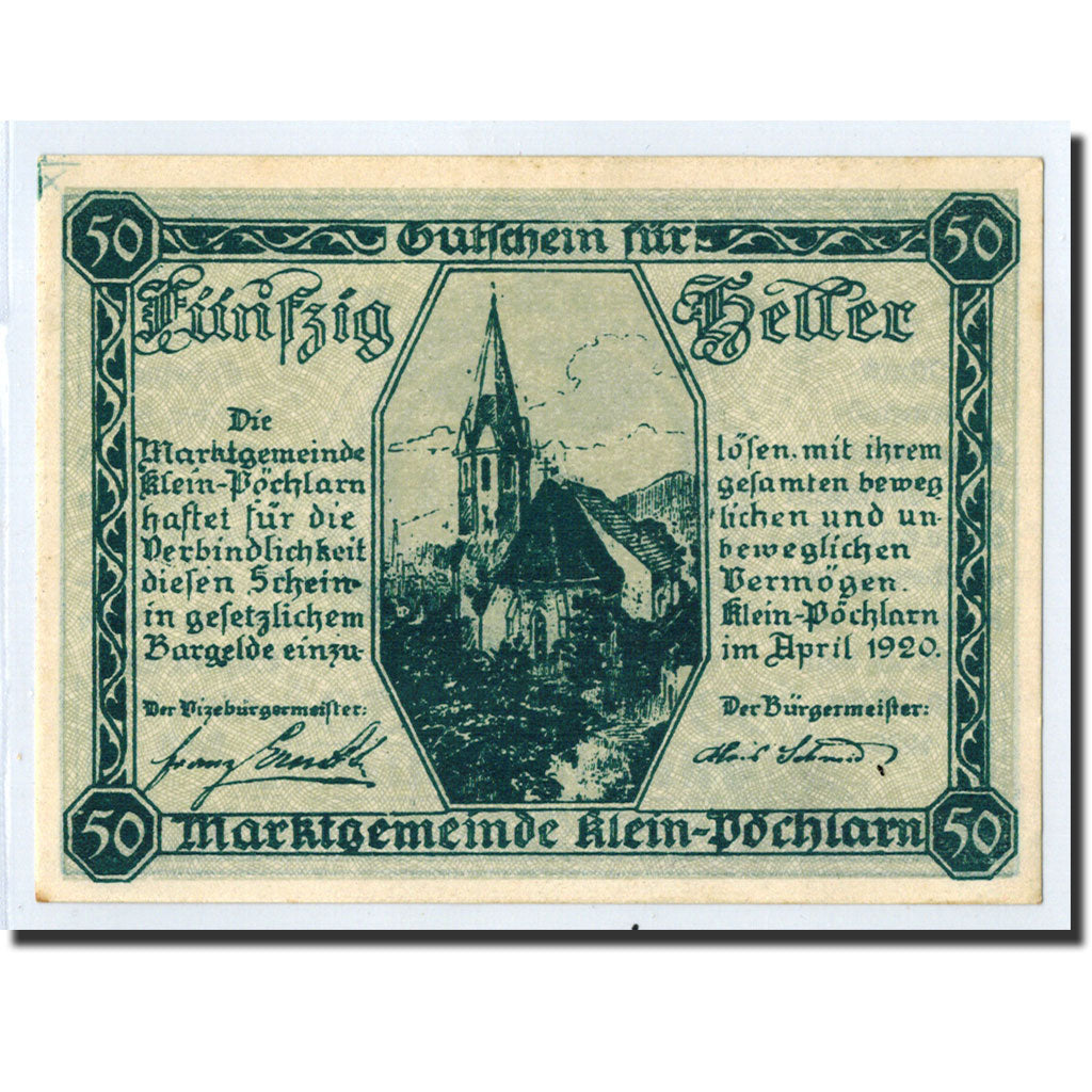 Geldschein, Österreich, Klein-Pochlarn, 50 Heller, Ecusson, 1920, Undated, UNZ
