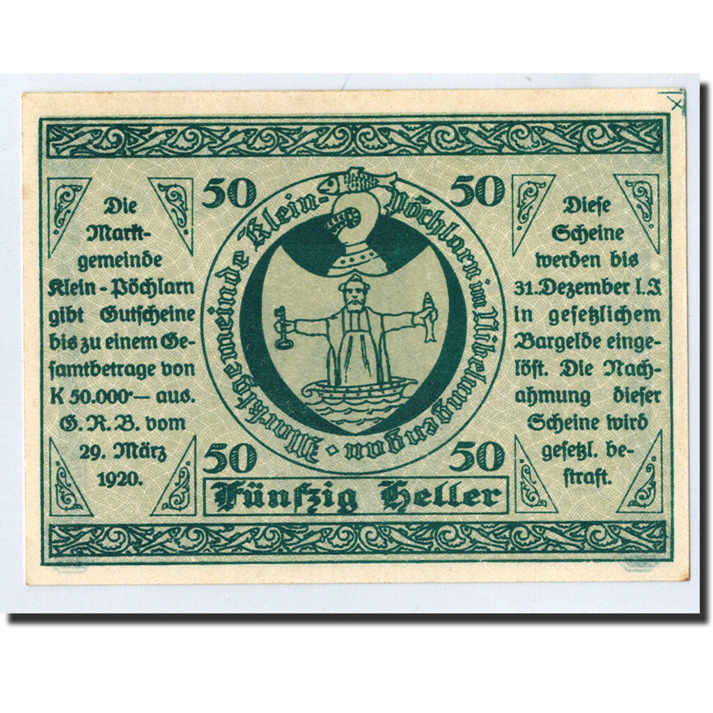 Geldschein, Österreich, Klein-Pochlarn, 50 Heller, Ecusson, 1920, Undated, UNZ