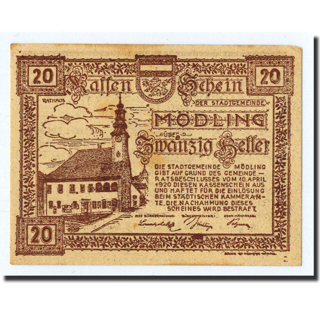 Geldschein, Österreich, Mödling, 20 Heller, Ecusson, 1920, 1920-08-31, UNZ-