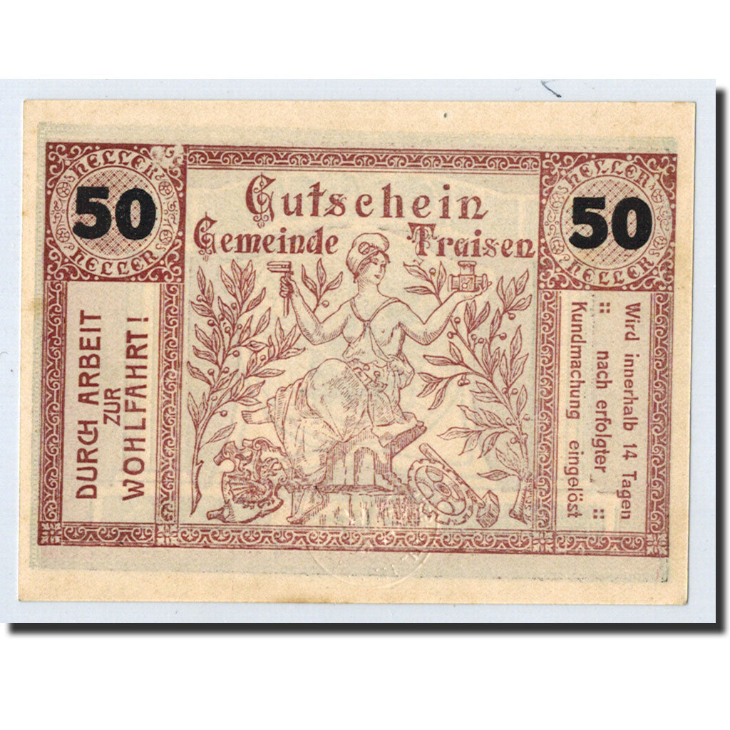 Geldschein, Österreich, Traisen, 50 Heller, personnage, Undated, Undated, UNZ