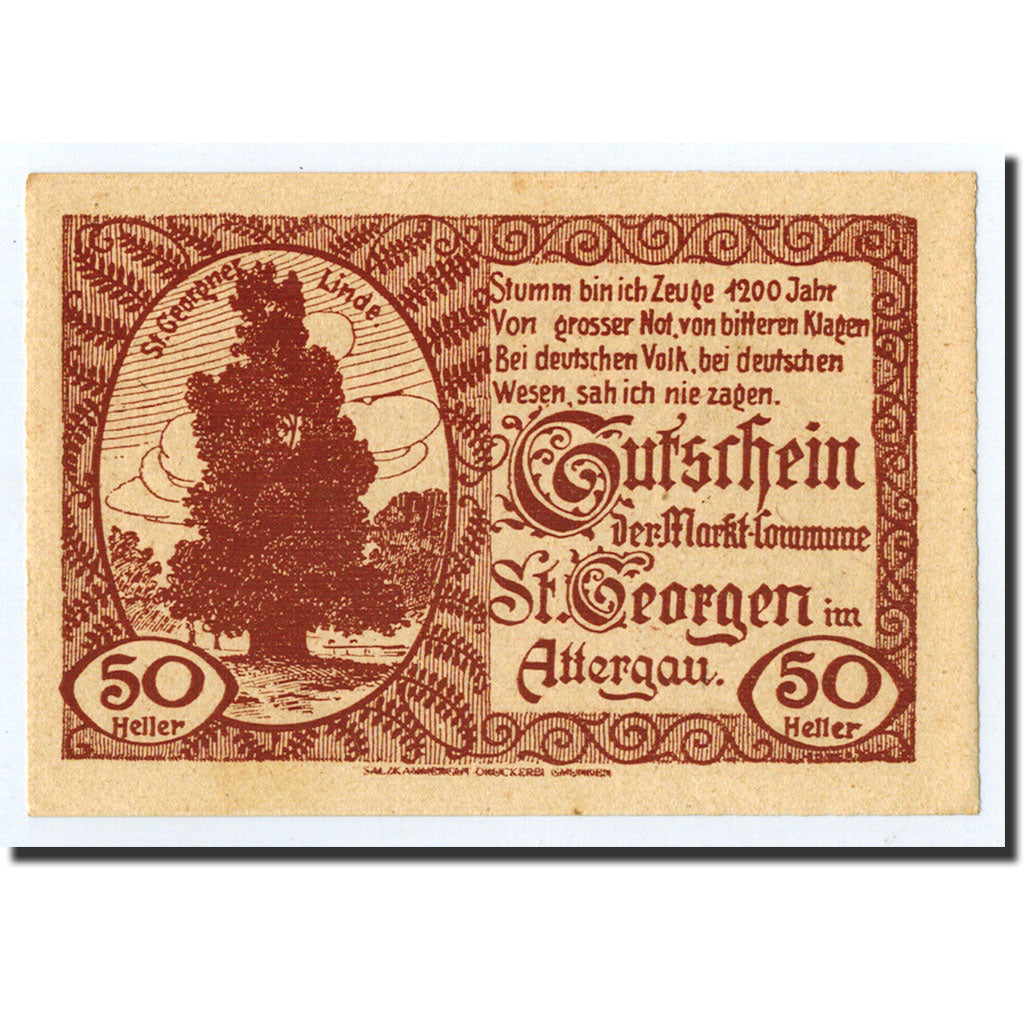 Geldschein, Österreich, St Georgen im Attergau, 50 Heller, tour, 1920