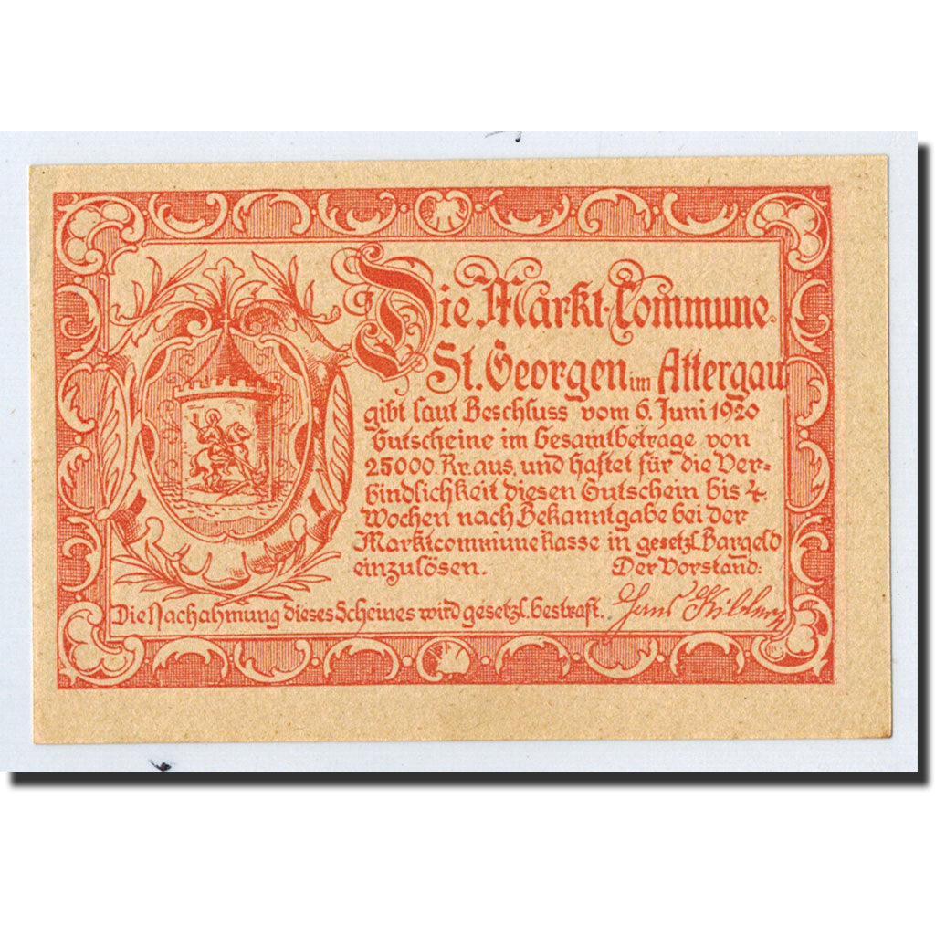 Geldschein, Österreich, St Georgen im Attergau, 10 Heller, pêcheur, 1920