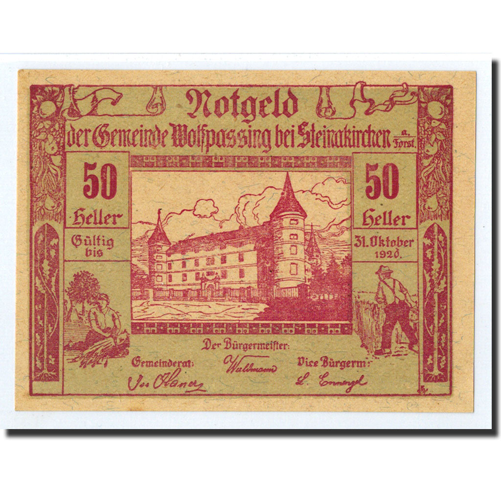 Geldschein, Österreich, Wolfpassing, 50 Heller, château, 1920, 1920-10-31, UNZ