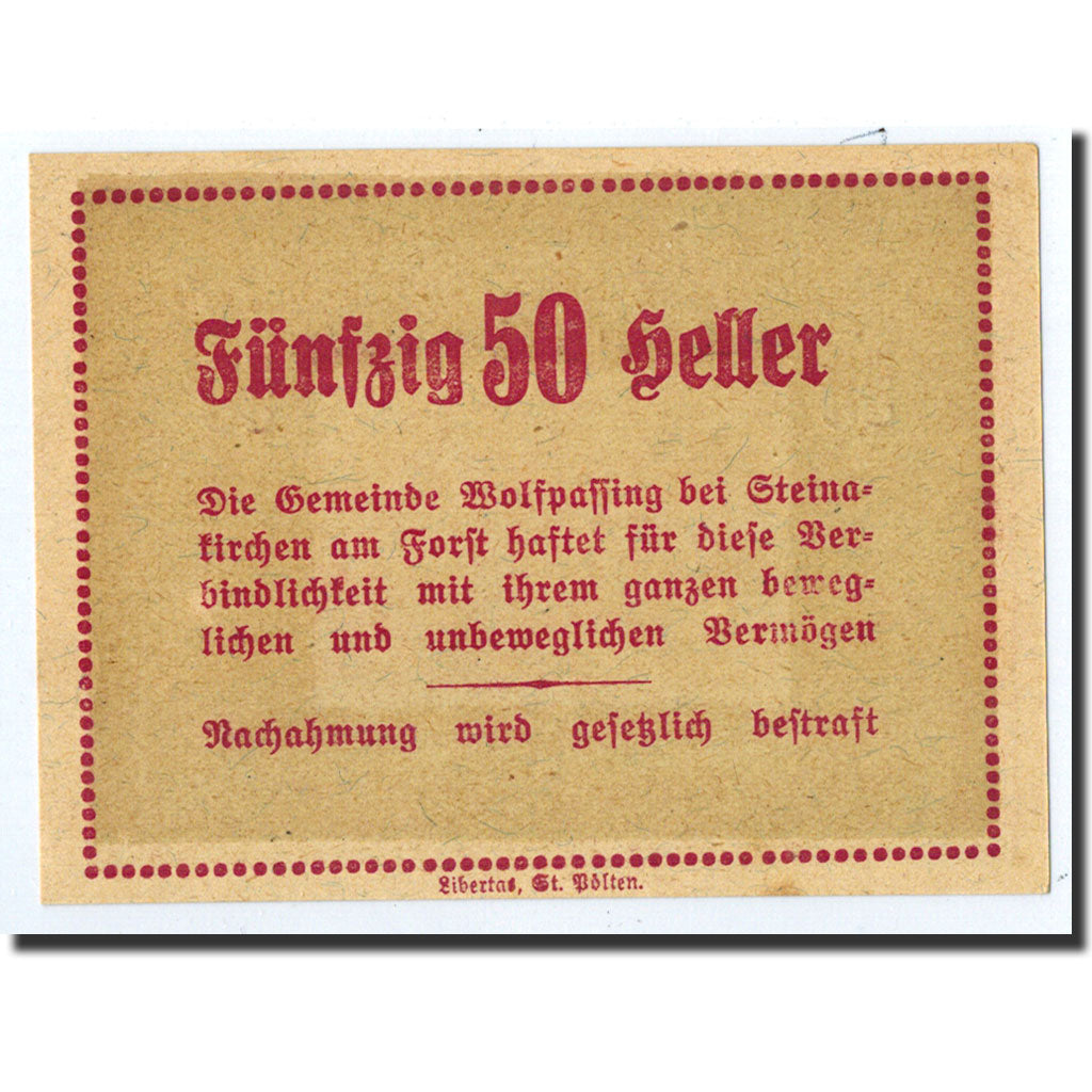Geldschein, Österreich, Wolfpassing, 50 Heller, château, 1920, 1920-10-31, UNZ