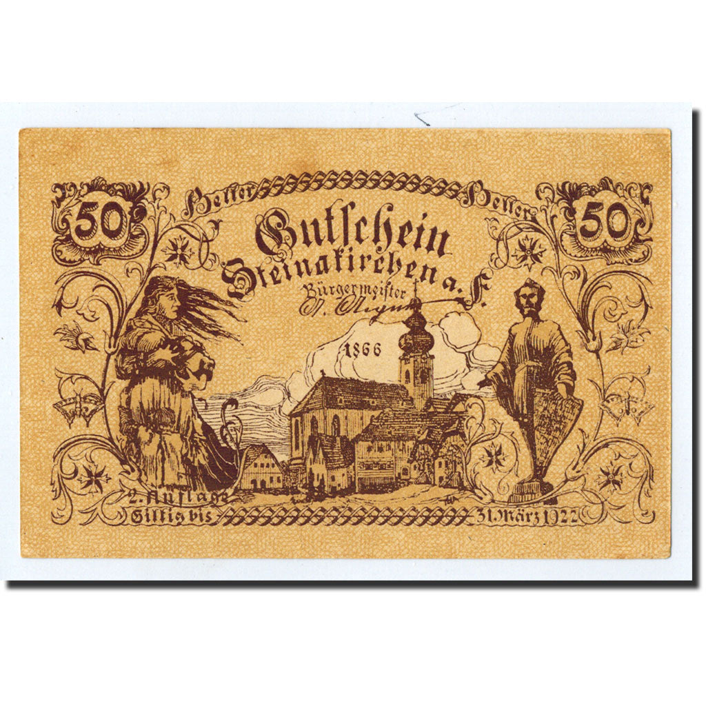 Geldschein, Österreich, Steinakirchen am Forst, 50 Heller, paysage, 1920