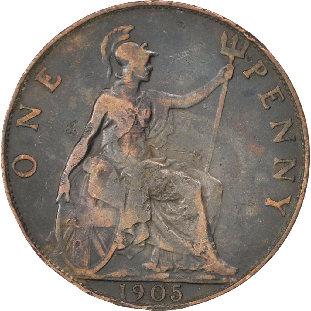 Coin, Great Britain, Edward VII, Penny, 1905, VF(20-25), Bronze, KM:794.2