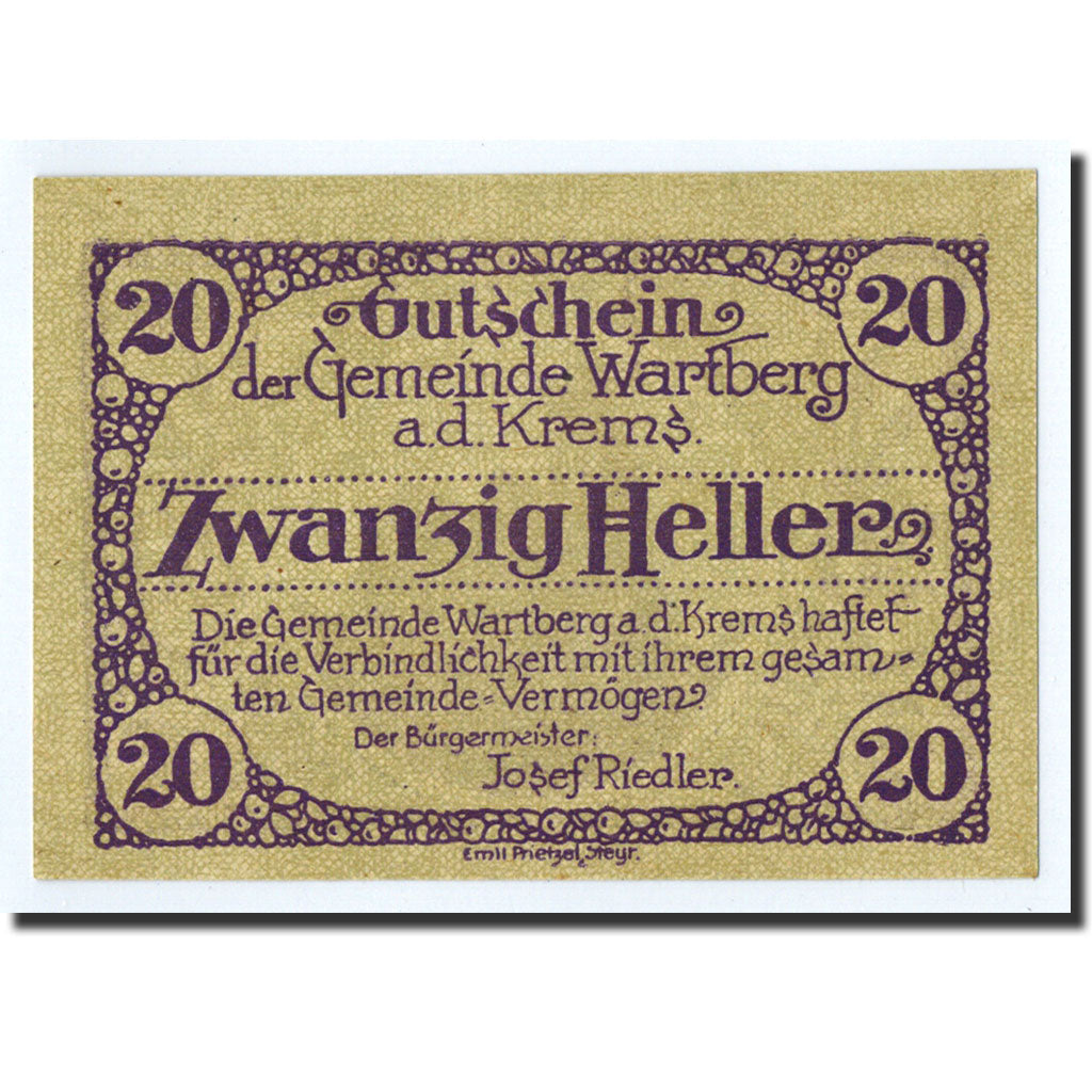 Geldschein, Österreich, Wartberg, 20 Heller, Eglise, 1921, 1921-12-31, UNZ