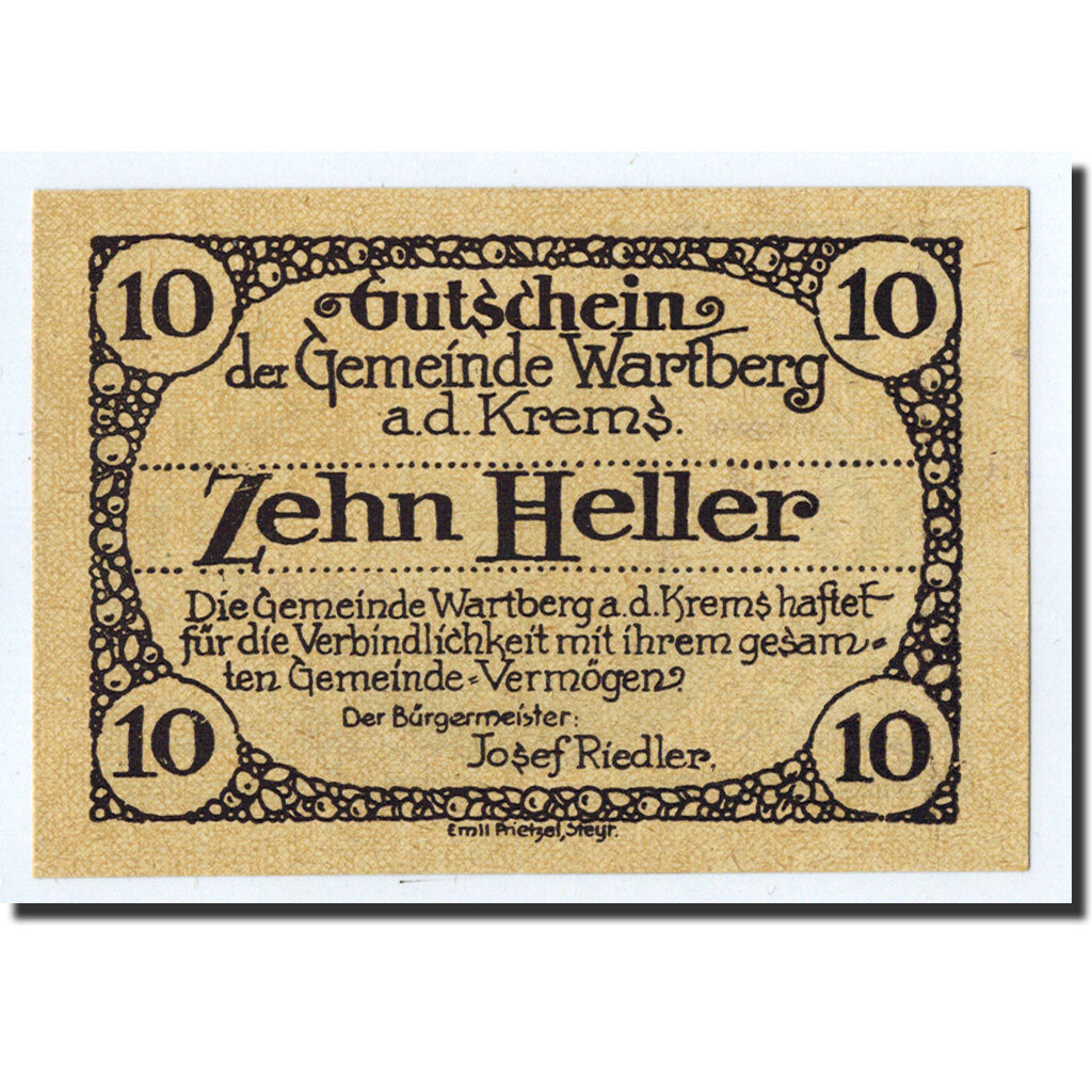 Geldschein, Österreich, Wartberg, 10 Heller, Eglise, 1921, 1921-12-31, UNZ
