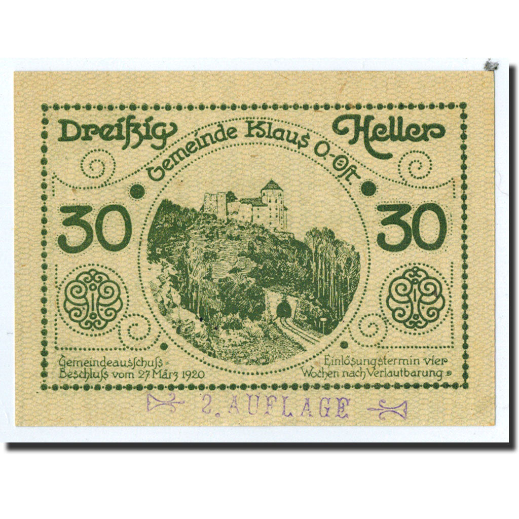 Geldschein, Österreich, Klaus, Heller, paysage, 1920, 1920-03-27, UNZ