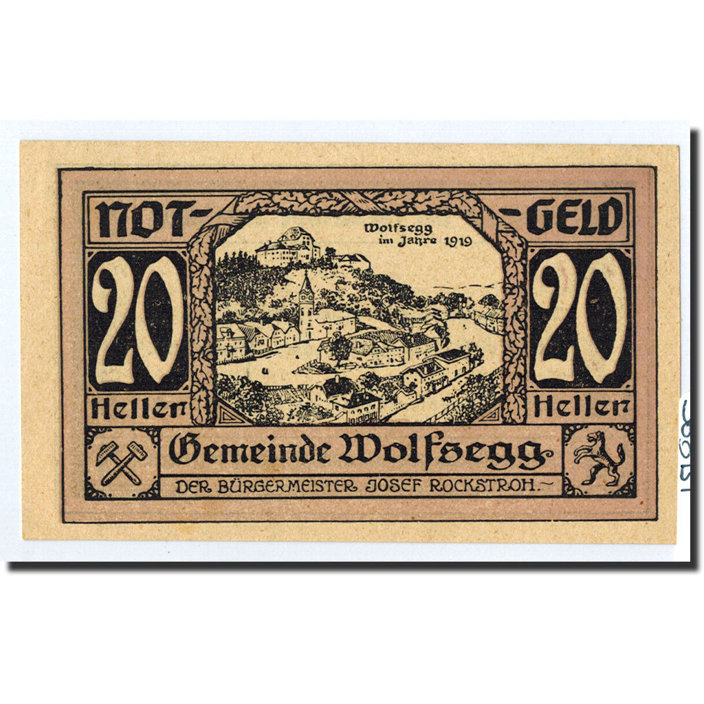 Geldschein, Österreich, Woffsegg, 20 Heller, paysage, 1921, 1921-01-01, UNZ