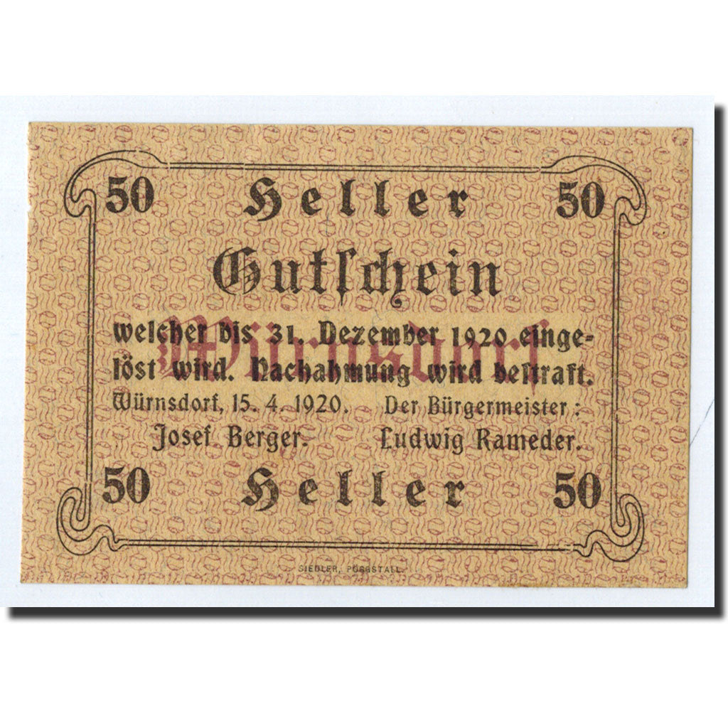 Geldschein, Österreich, Würnsdorf, 50 Heller, Citation, 1920, 1920-04-15, UNZ