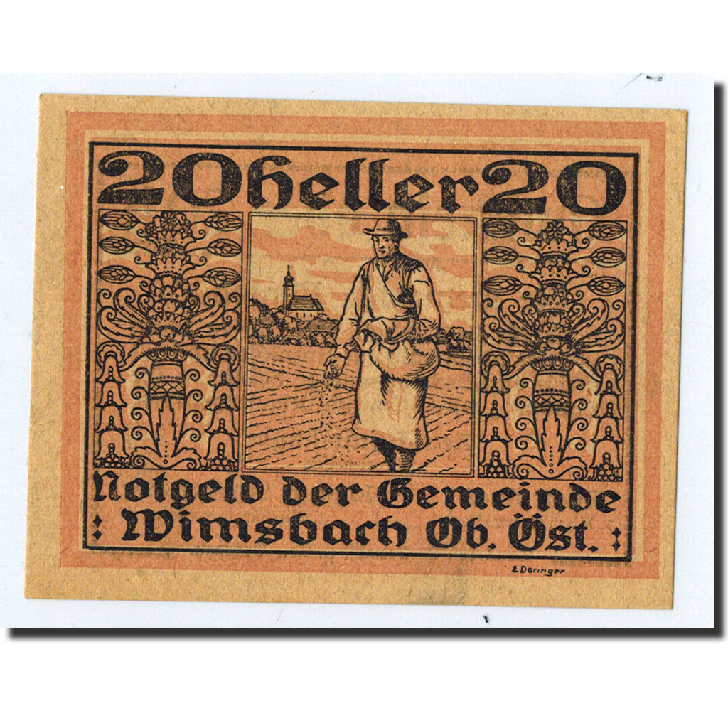 Geldschein, Österreich, Wimsbach, 20 Heller, paysan, Undated, Undated, UNZ