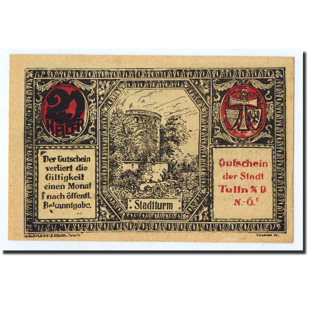 Geldschein, Österreich, Tulln an/d Donau, 20 Heller, tour, Undated, Undated