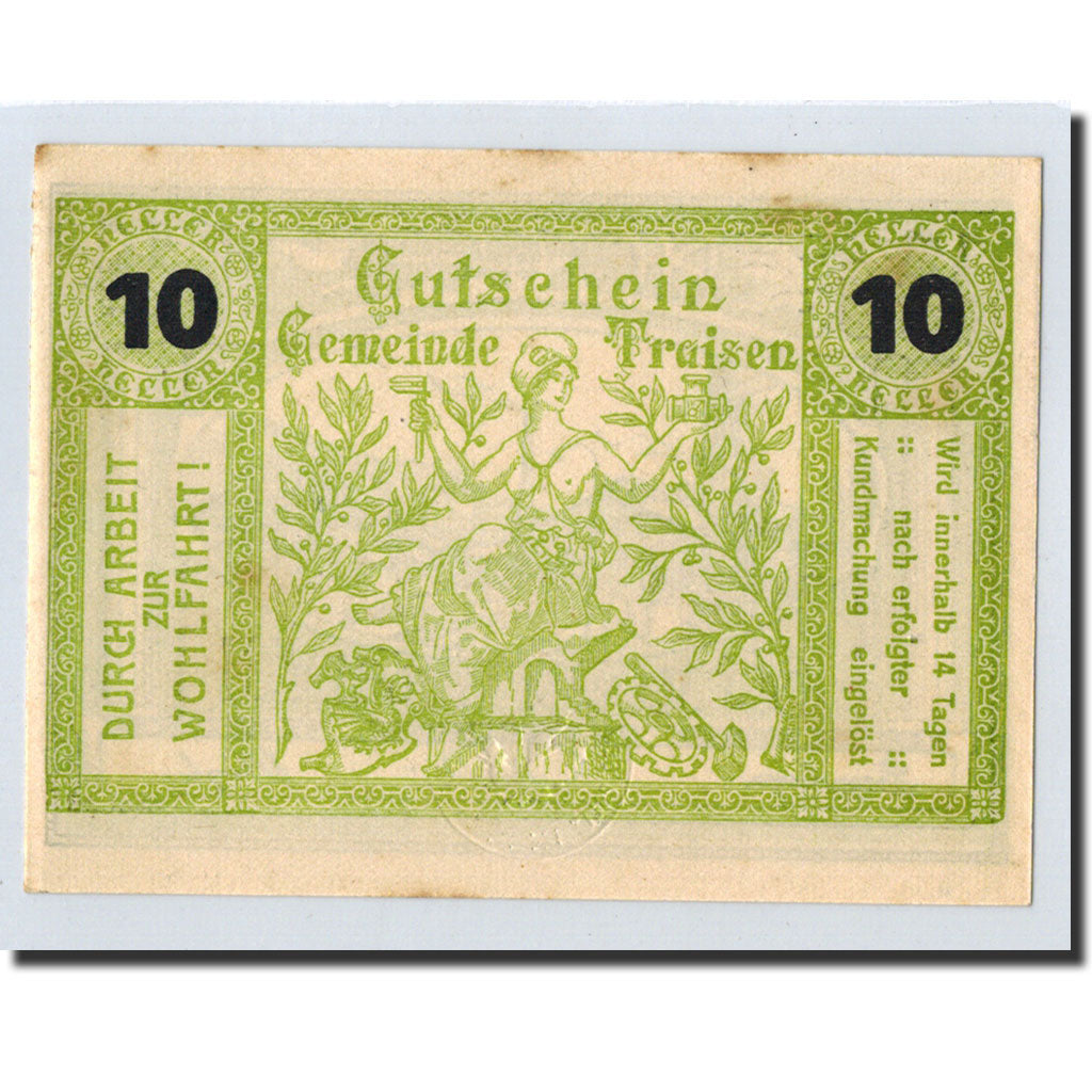 Geldschein, Österreich, Traisen, 10 Heller, personnage, Undated, Undated, UNZ-