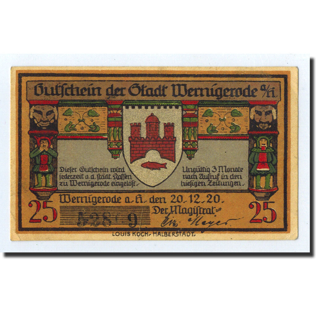 Banknote, Germany, Wernigerode, 25 Pfennig, paysage, 1920, 1920-12-20