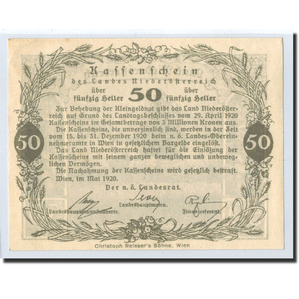 Geldschein, Österreich, Vienne, 50 Heller, Agriculture et Industrie, 1920