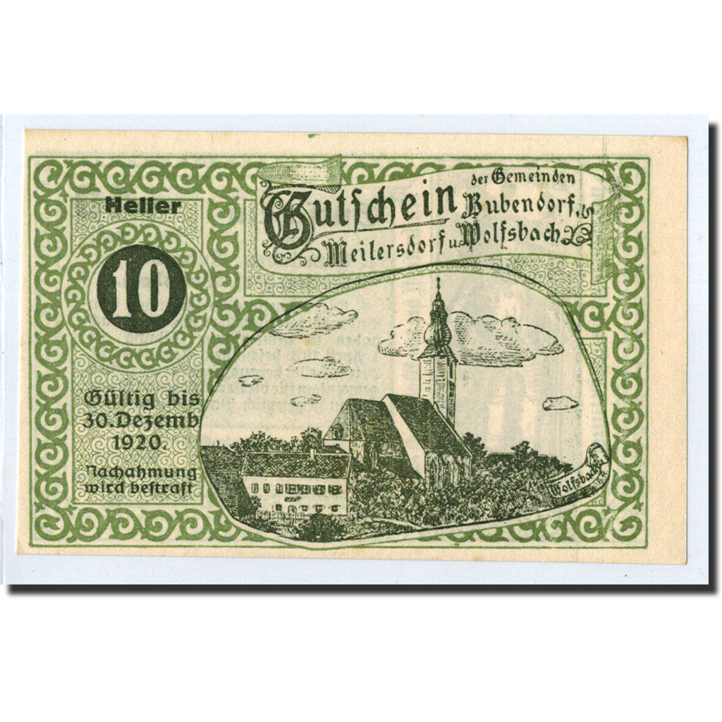 Geldschein, Österreich, Meilersdorf und wolfsbach, 10 Heller, chevalier, 1920