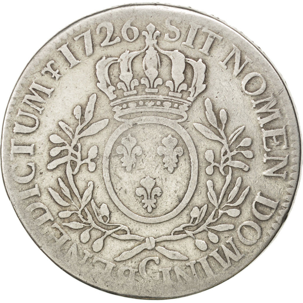 Moneda, Francia, Louis XV, Écu aux branches d'olivier, Ecu, 1726, Caen, BC+