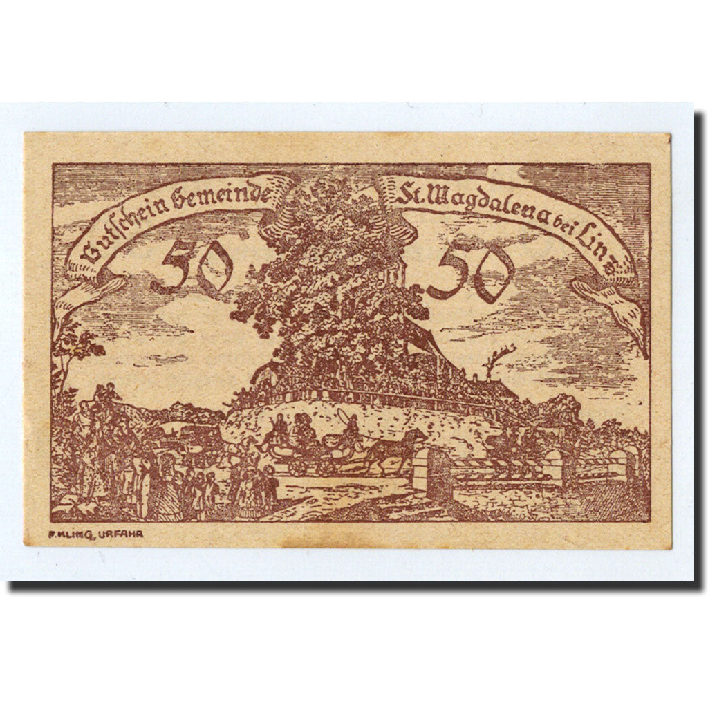 Geldschein, Österreich, St Magdalena, 50 Heller, personnage, Undated, Undated